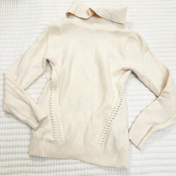 White House Black Market Cowl Neck Fringe Sweater sz M Cream Knit Sweater - Picture 6 of 8